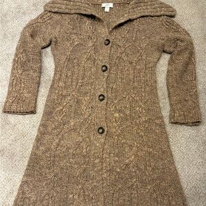 Ann Taylor Loft Cable Knit Long Cardigan Brown Wool Alpaca Blend Size Med. Wm’s